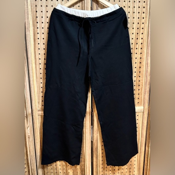 NWT Blenca Black & White Wide Leg Drawstring Viscose Trousers - Picture 2 of 5